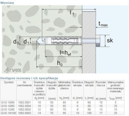 DYBEL UNIVERSALNY WKRĘT ŁEB SZEŚCIOKĄTNY GXS 10/60MM