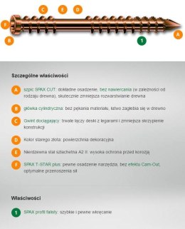 WKRĘT TARASOWY A2 (400) TX 5.0*60MM SPAX-D STARE ZŁOTO